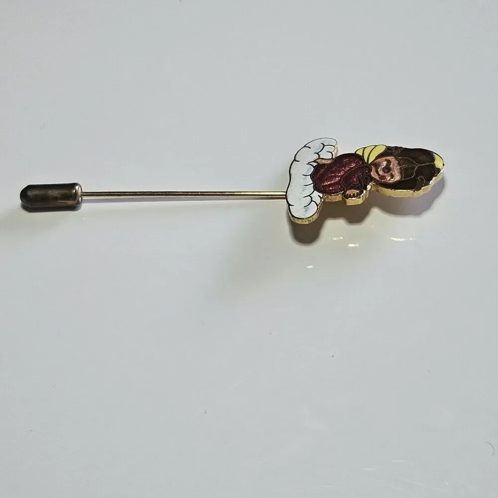 Vintage 1978 Enameled Centennia Stick Pin Gold Tone Angel Praying Red Pink Lapel